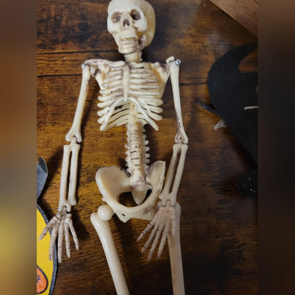 Vintage lot of 3 Halloween decorations Skeleton, Witch, rubber bat